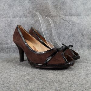 Sofft Shoes Womens 9.5 Pumps Heels Leather Fashion Peep Toe Classic Brown Bow